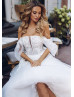 Off Shoulder White Lace Sparkle Wedding Dress